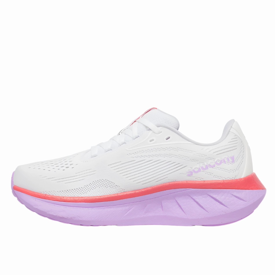Saucony Women's Ride 18 Running Shoes in White/Coral - Online Exclusive Saucony versatile athletic footwear