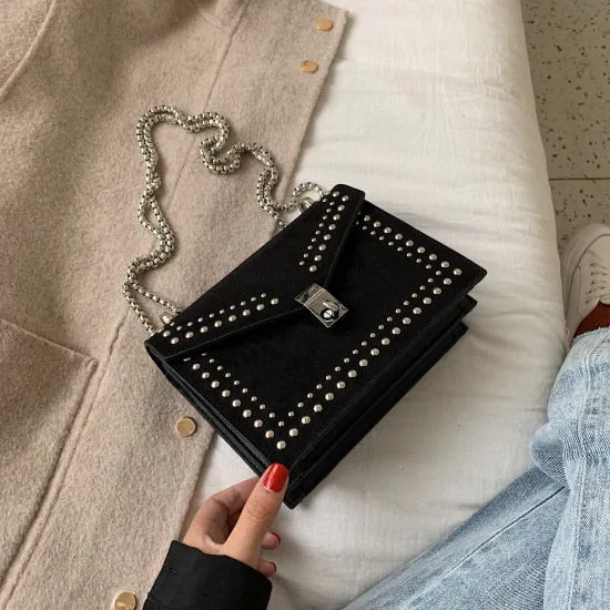 Scrub Leather Small Shoulder Messenger Bags For Women 2020 Chain Rivet Lock Crossbody Bag Female Travel Mini Bags Fashion Nova Bags