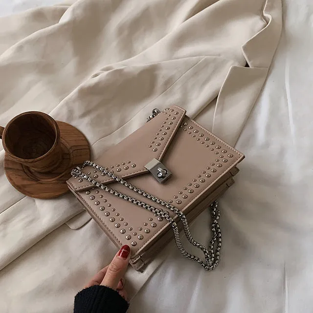 Scrub Leather Small Shoulder Messenger Bags For Women 2020 Chain Rivet Lock Crossbody Bag Female Travel Mini Bags Fashion Nova Bags