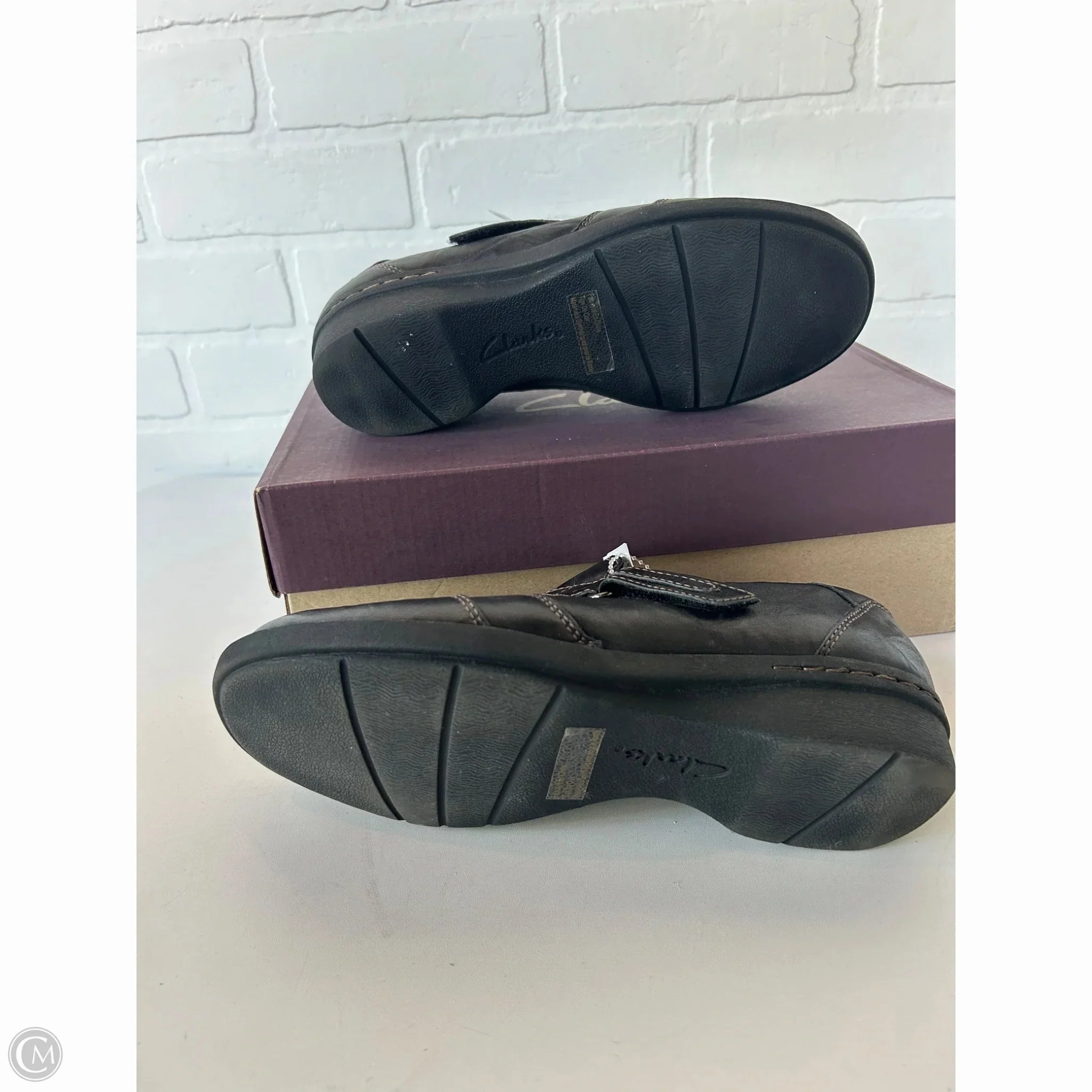 Shoes Flats By Clarks In Black, Size: 7.5 Leather Footwear