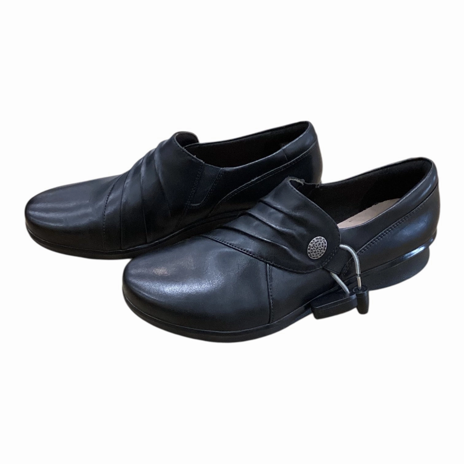 Shoes Flats By Clarks In Black, Size:7 Leather Footwear