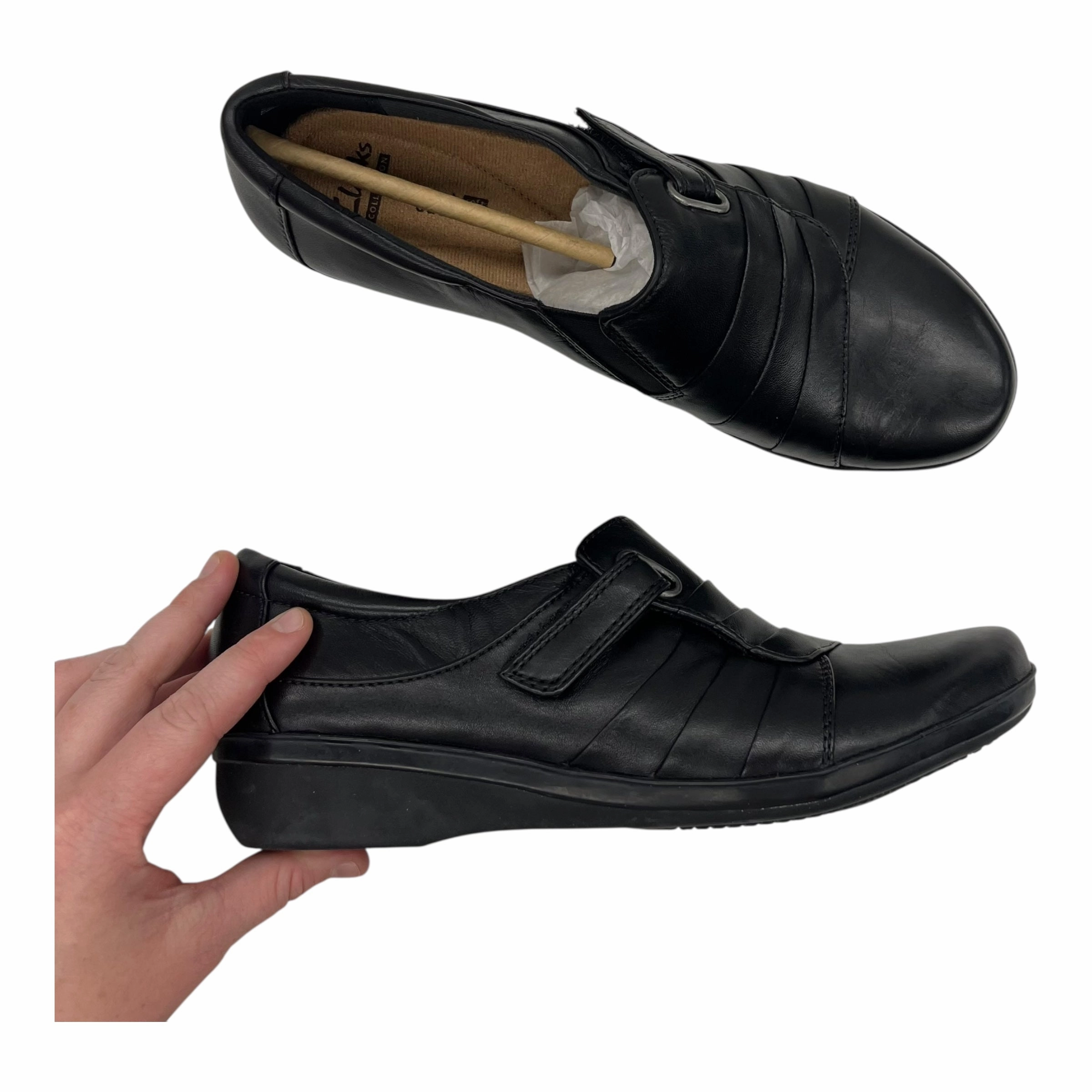Shoes Flats By Clarks In Black, Size:8.5 Leather Footwear