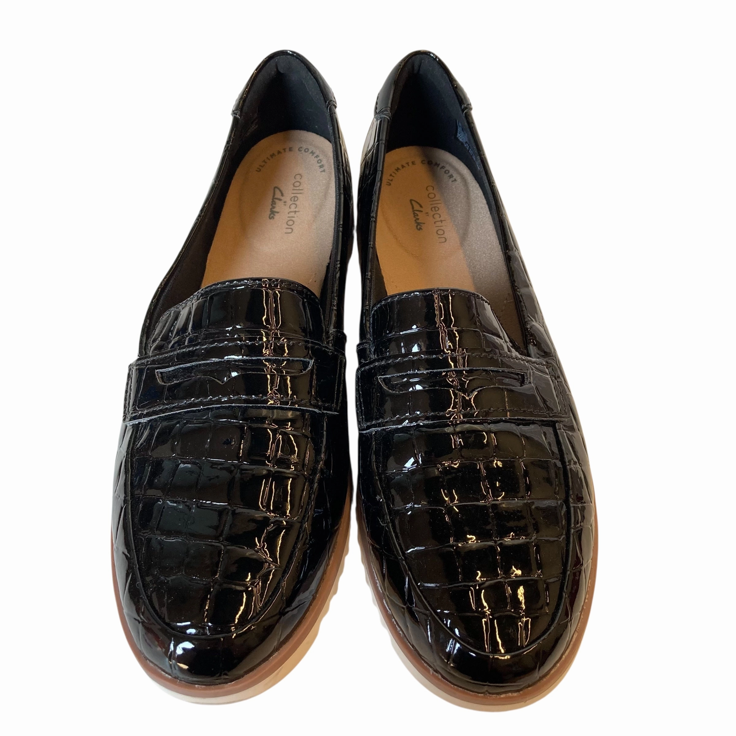 Shoes Flats By Clarks In Black, Size:8 Leather Footwear