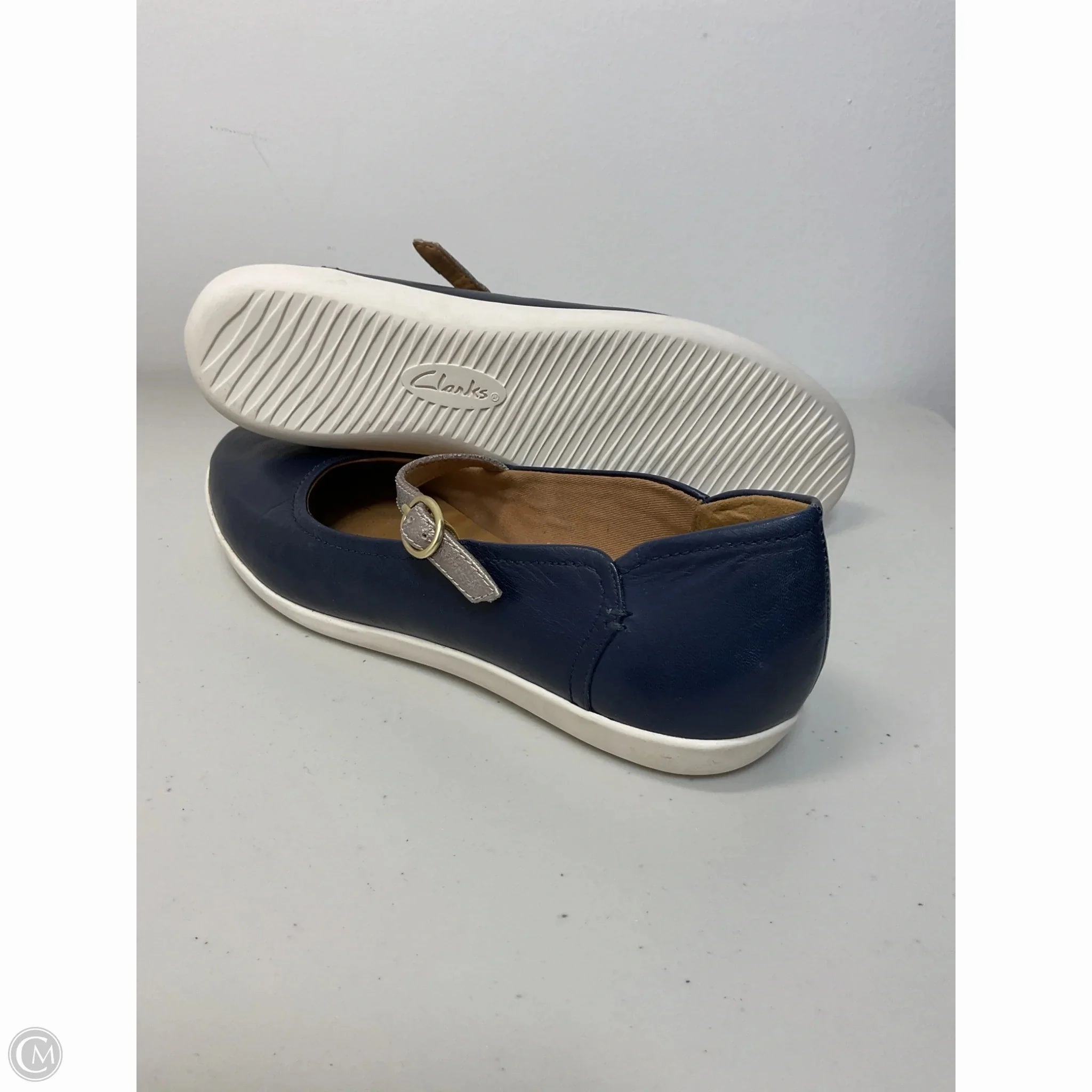 Shoes Flats By Clarks In Blue & Silver, Size: 11 Leather Footwear