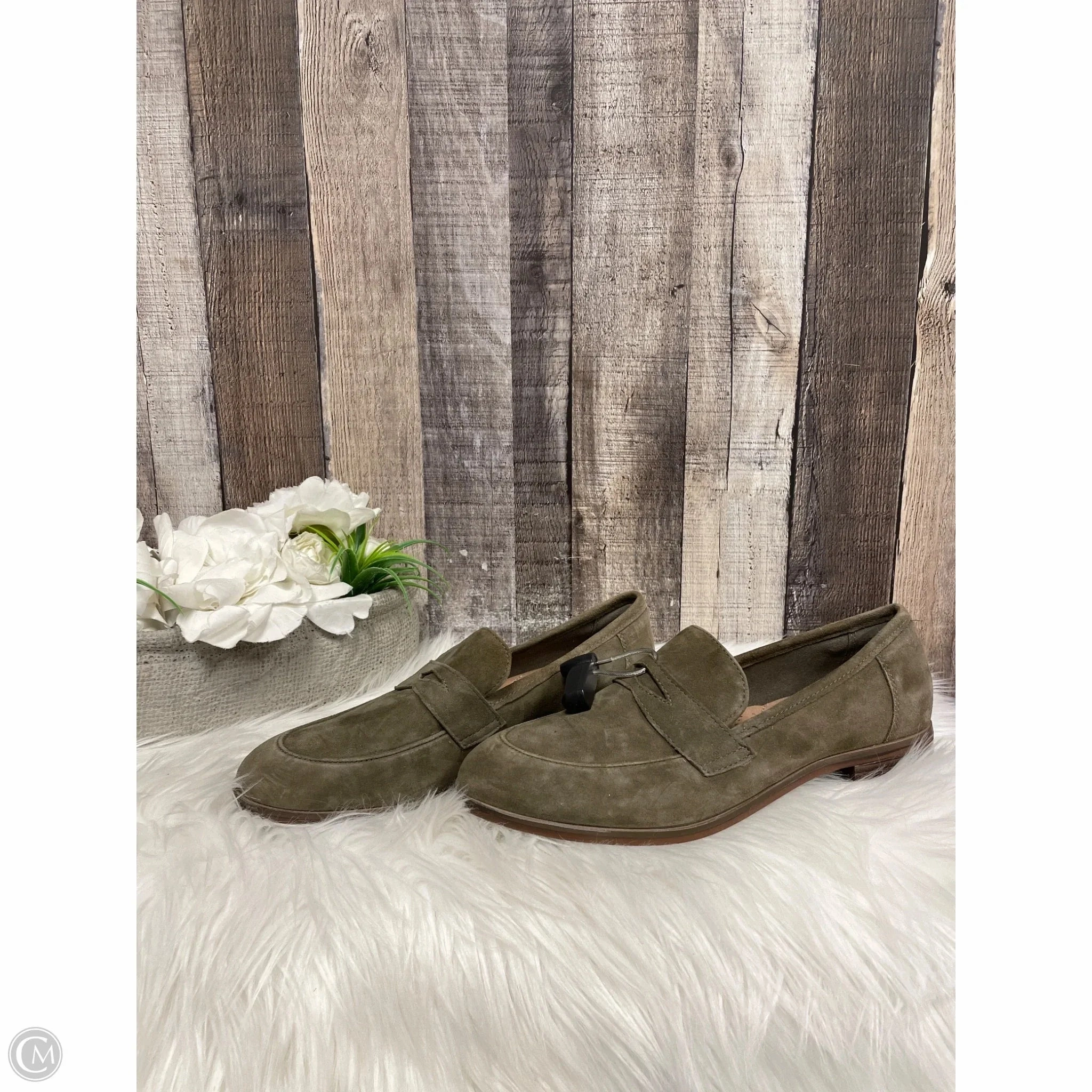 Shoes Flats By Clarks In Green, Size: 8.5 Leather Footwear