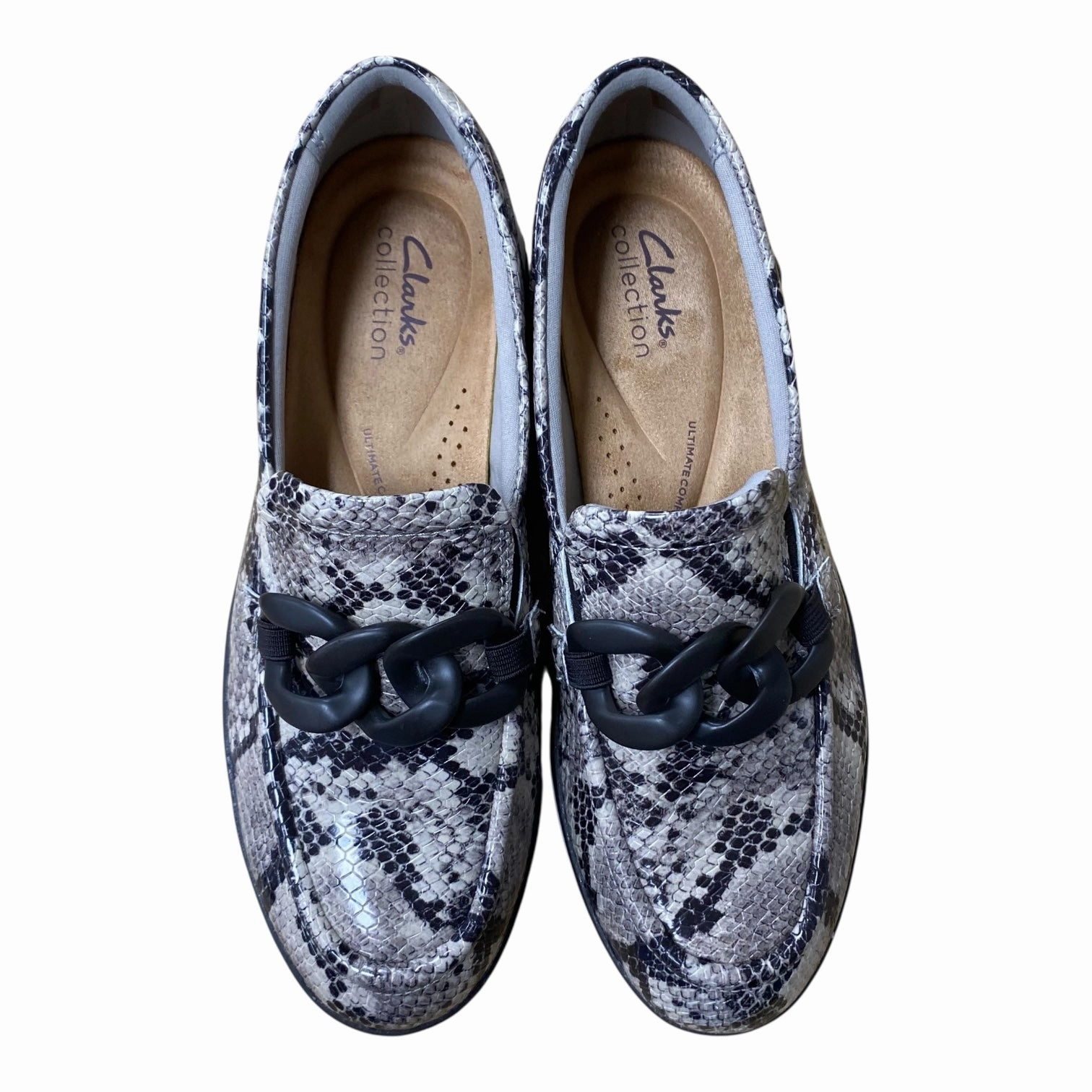 Shoes Flats By Clarks In Snakeskin Print, Size:8 Leather Footwear