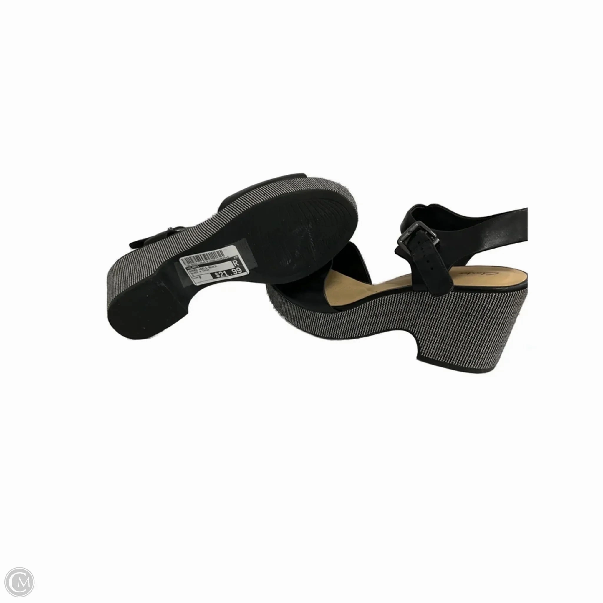 Shoes Heels Block By Clarks In Black & Cream, Size: 9 Leather Footwear