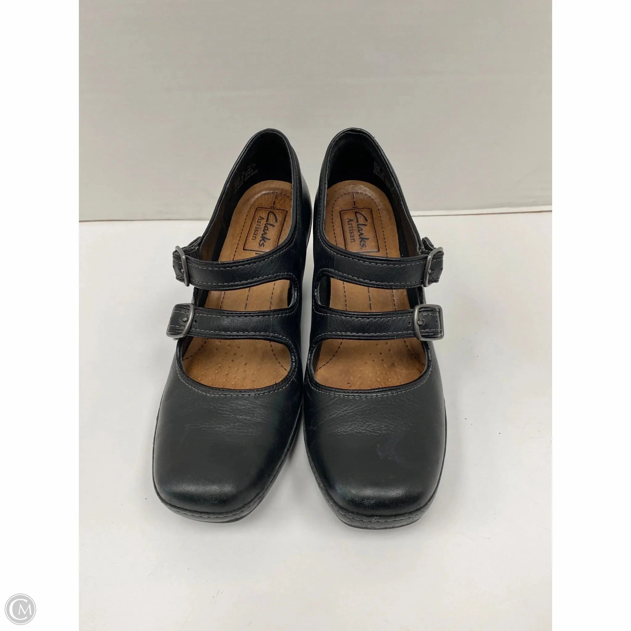 Shoes Heels Block By Clarks In Black, Size: 8 Leather Footwear