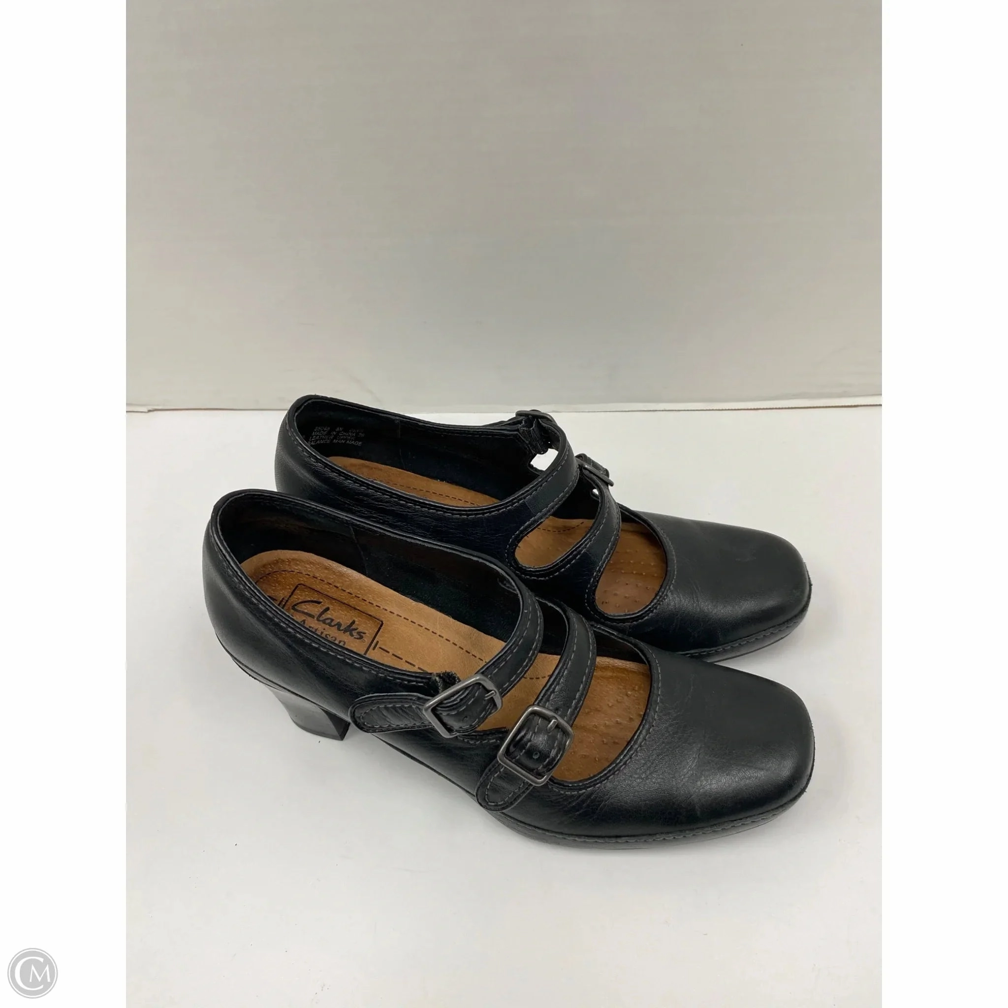 Shoes Heels Block By Clarks In Black, Size: 8 Leather Footwear