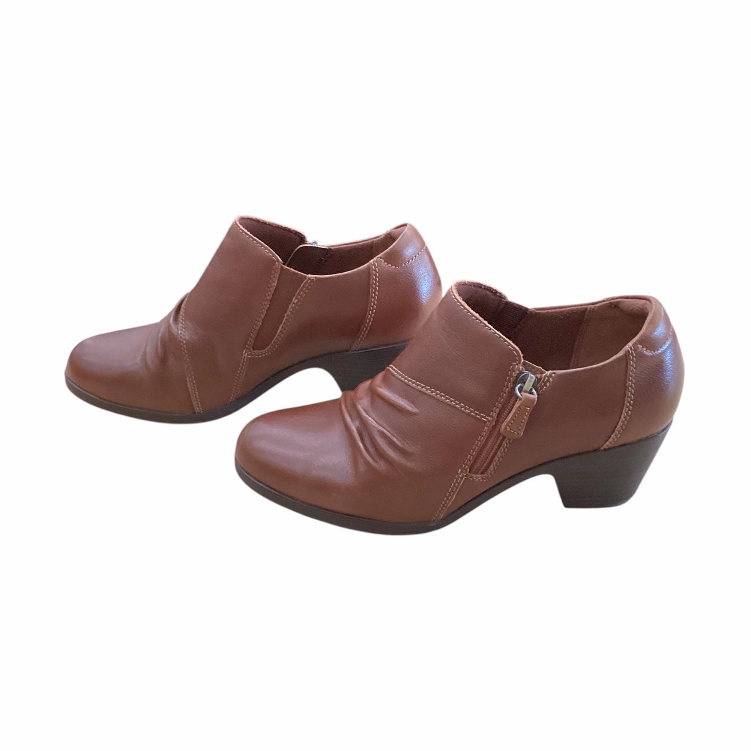 Shoes Heels Block By Clarks In Brown, Size:8 Leather Footwear