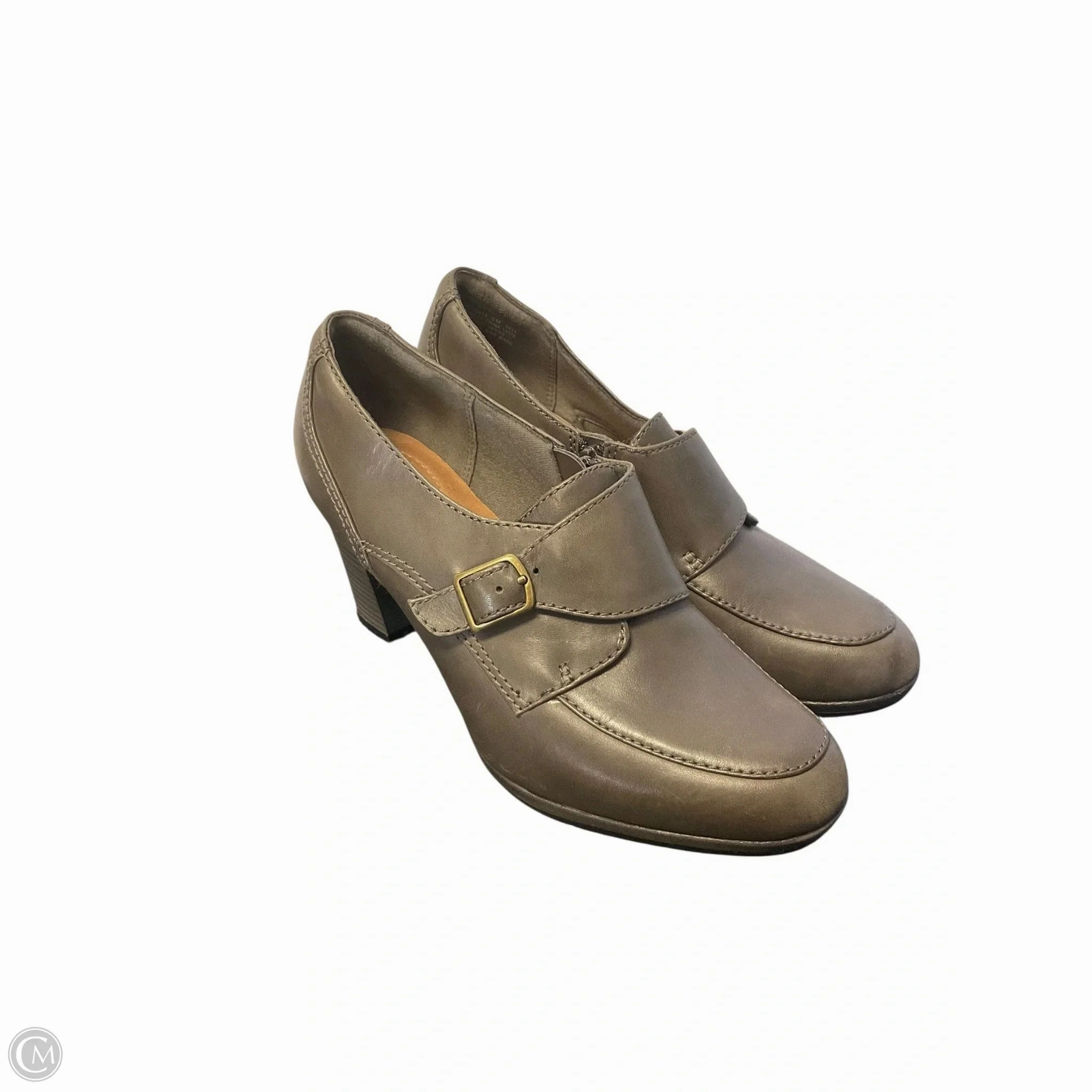 Shoes Heels Block By Clarks In Grey, Size: 9 Leather Footwear