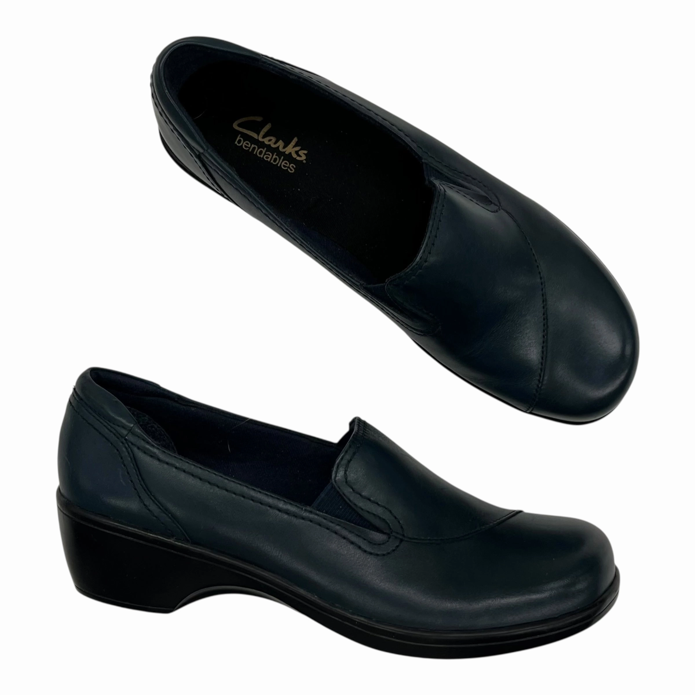 Shoes Heels Block By Clarks In Navy, Size:8 Leather Footwear