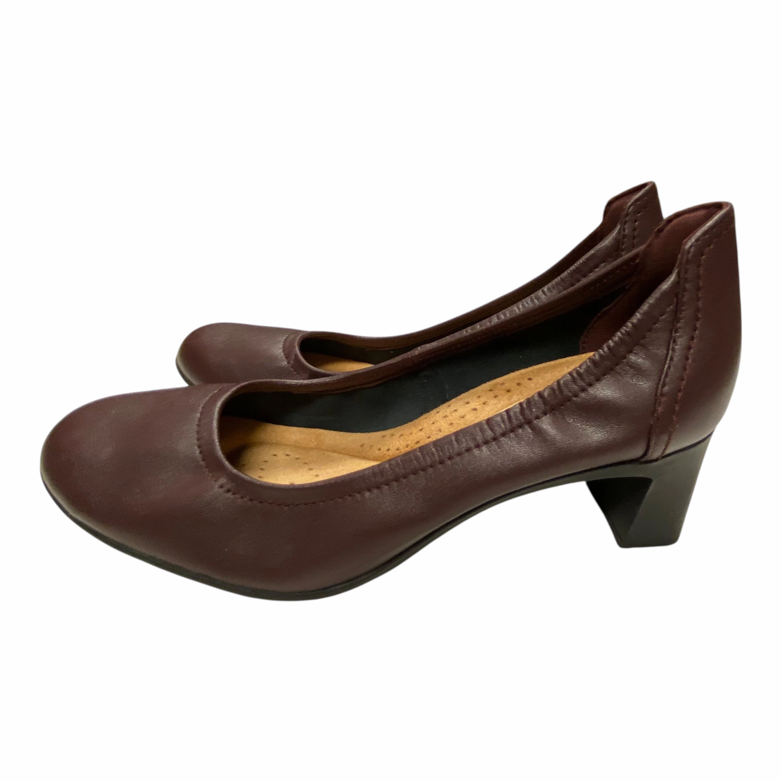 Shoes Heels Block By Clarks In Purple, Size:6.5 Leather Footwear