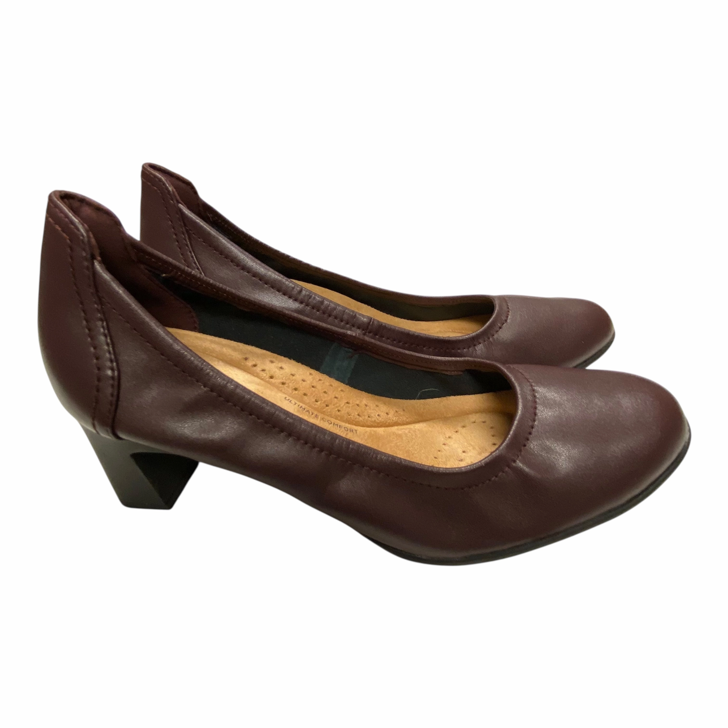 Shoes Heels Block By Clarks In Purple, Size:6.5 Leather Footwear