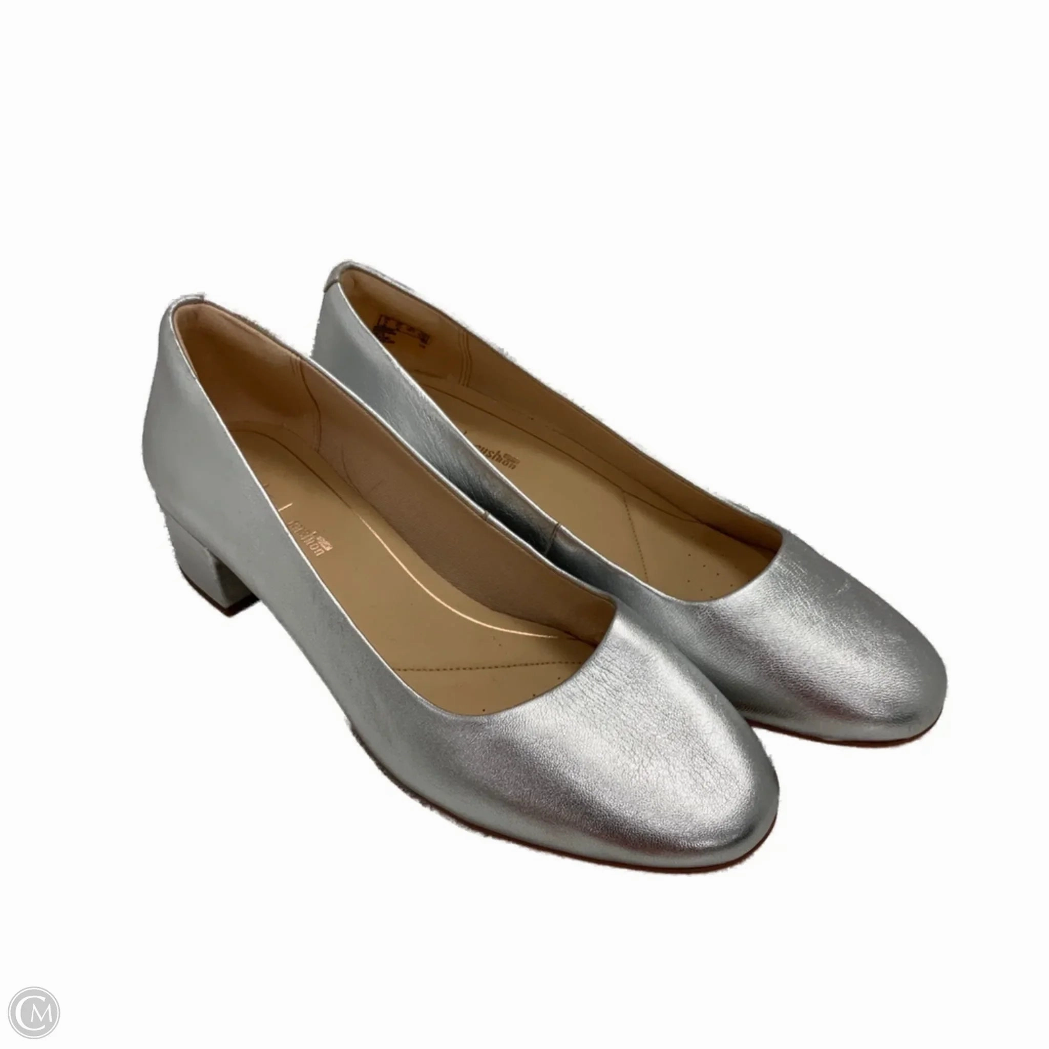 Shoes Heels Block By Clarks In Silver, Size: 8.5 Leather Footwear
