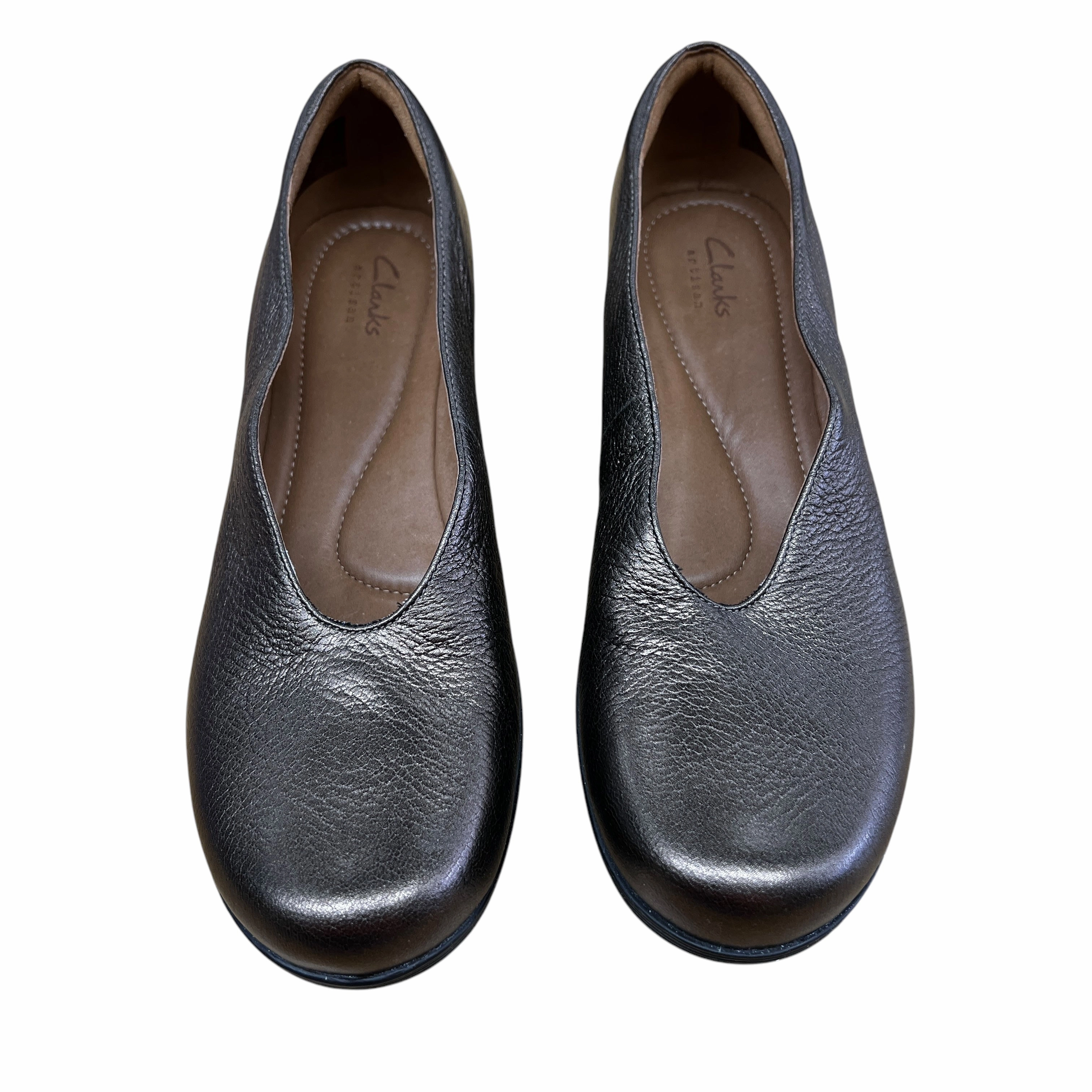 Shoes Heels Wedge By Clarks In Bronze, Size:8 Leather Footwear