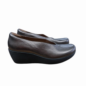 Shoes Heels Wedge By Clarks In Bronze, Size:8 Clarks leather shoes for daily wear