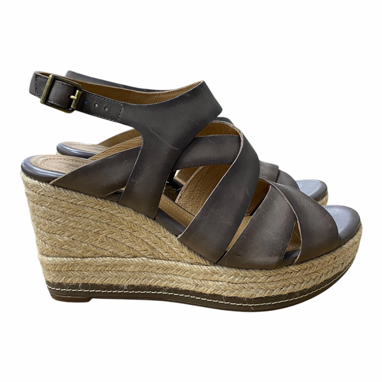 Shoes Heels Wedge By Clarks In Brown, Size:10 Leather Footwear