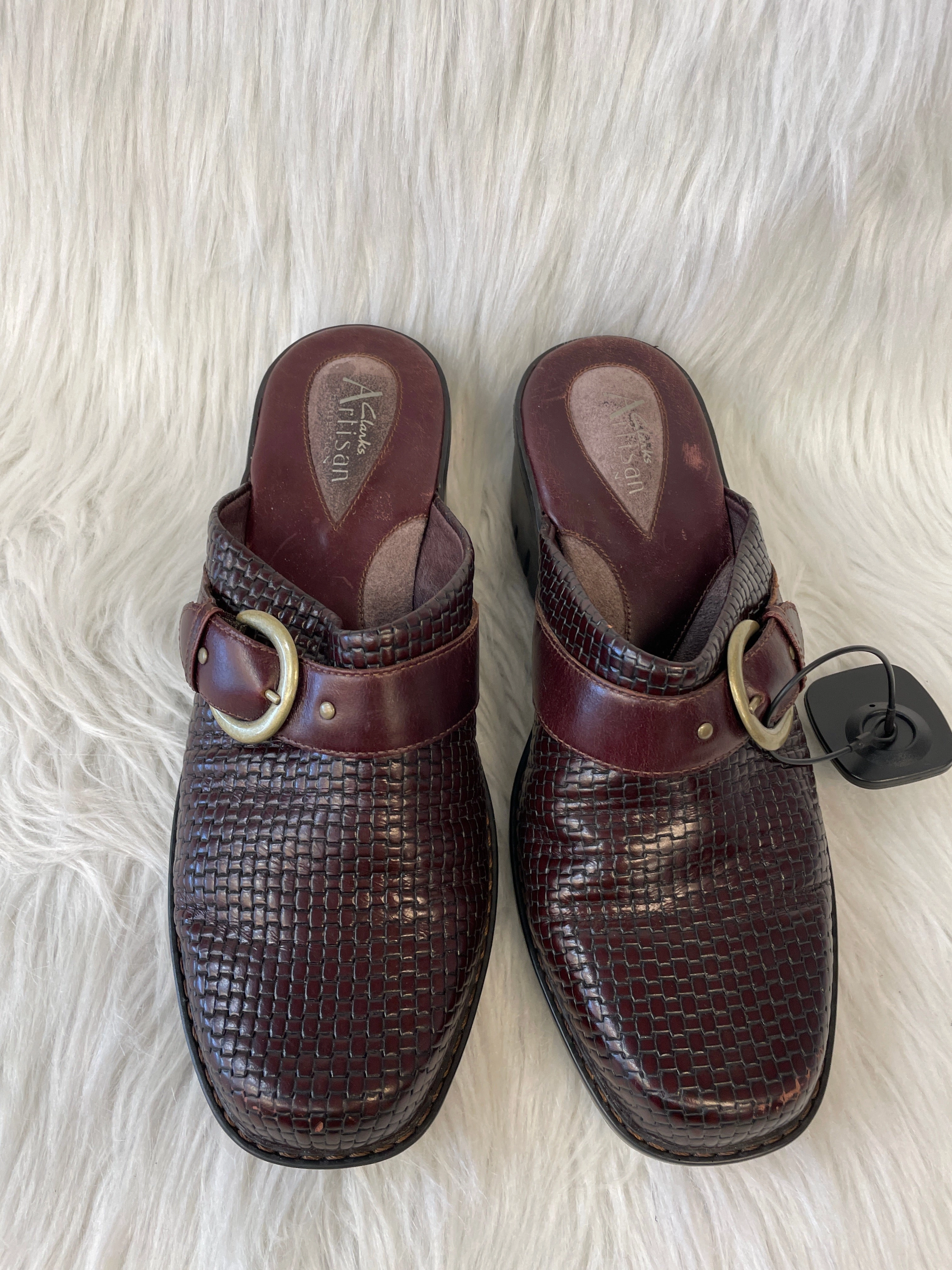 Shoes Heels Wedge By Clarks In Brown, Size: 9.5 Leather Footwear