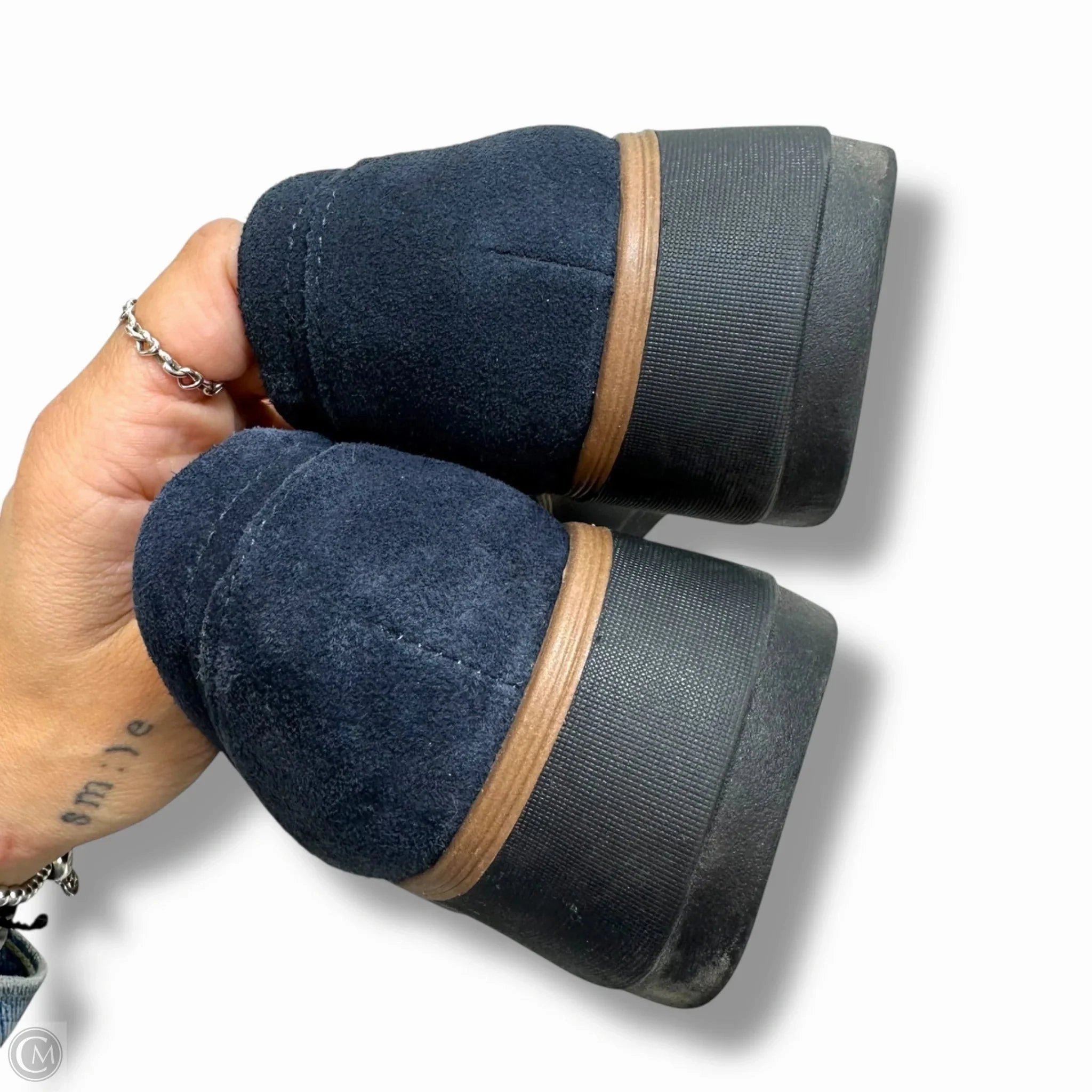 Shoes Heels Wedge By Clarks In Navy, Size: 7.5 Leather Footwear