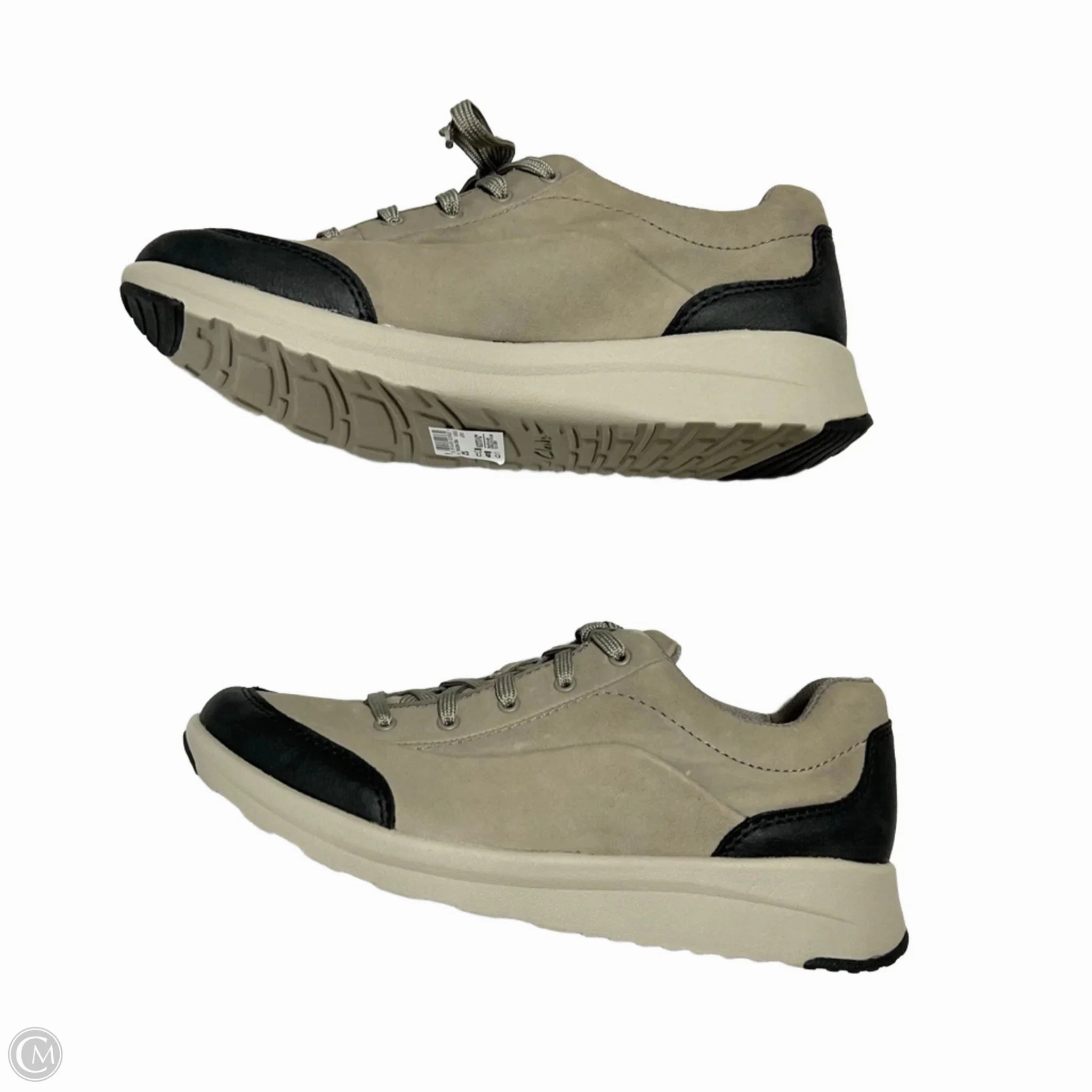 Shoes Sneakers By Clarks In Black & Grey, Size: 8 Leather Footwear