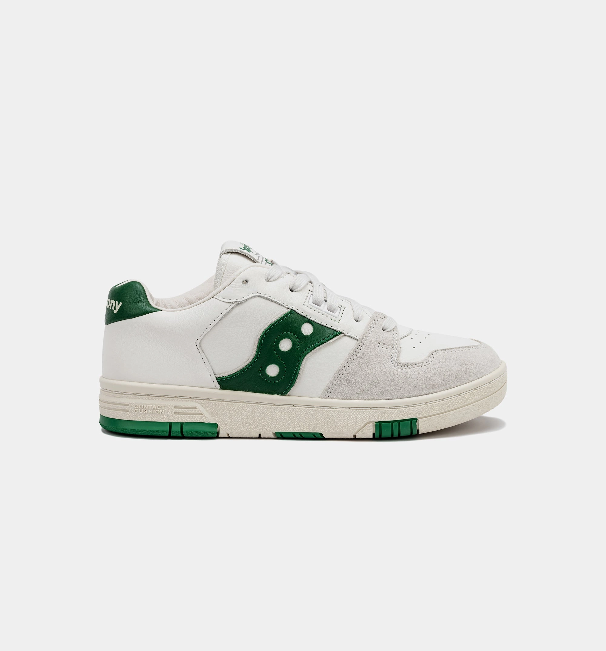 Sonic Low Mens Lifestyle Shoe - White/Green Saucony cushioned sneakers for distance runs