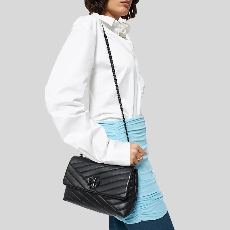 Tory Burch Bags TORY BURCH Kira Small Chevron Convertible Shoulder Bag Black/Silver 90856