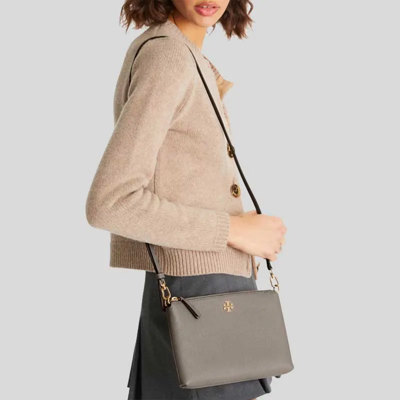 Tory Burch Bags TORY BURCH Mercer Pebbled Zip Crossbody Gray Heron 61385