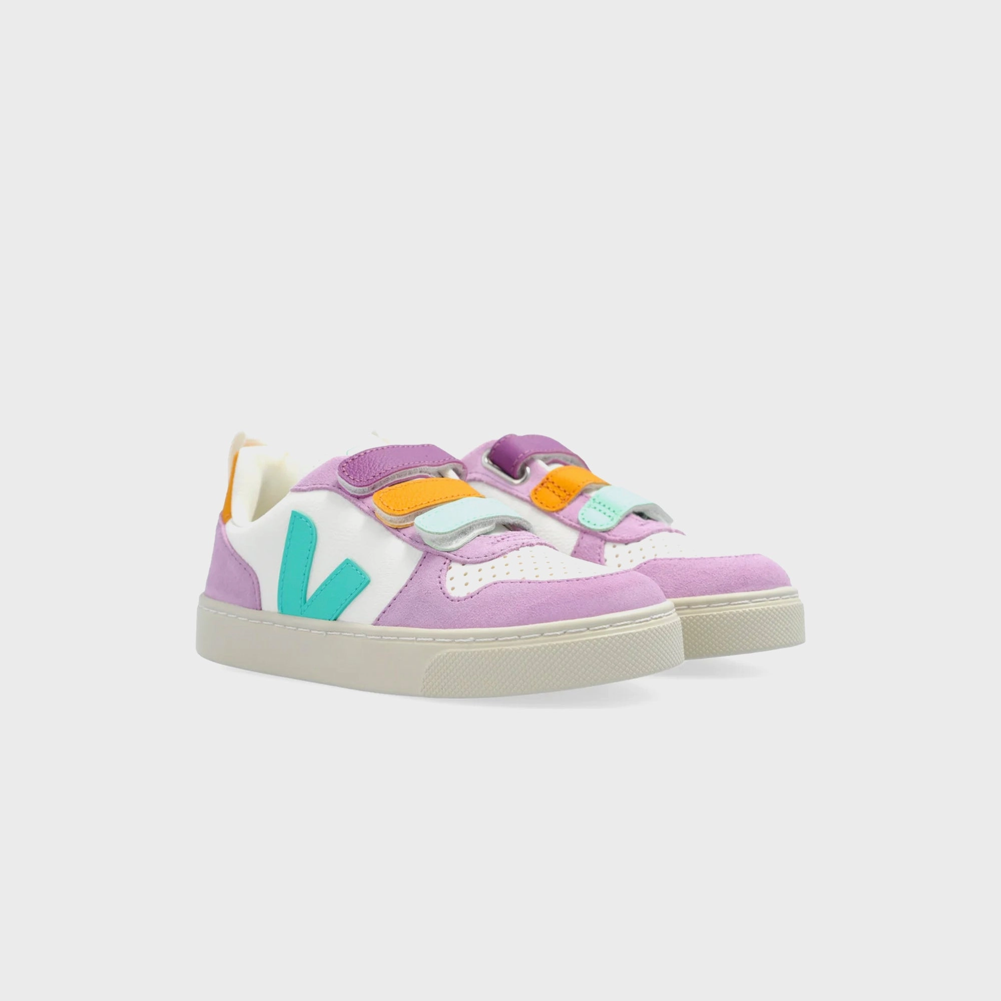 Veja Kids V-10 - Extra White / Multico / Fresh Mint Minimalist Walking Shoes
