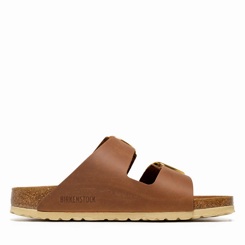 Women's Birkenstock Arizona Big Buckle Oiled Leather - Cognac Birdsoles eco-friendly shoe options