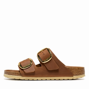Women's Birkenstock Arizona Big Buckle Oiled Leather - Cognac Birkenstock supportive sandals with cork footbed