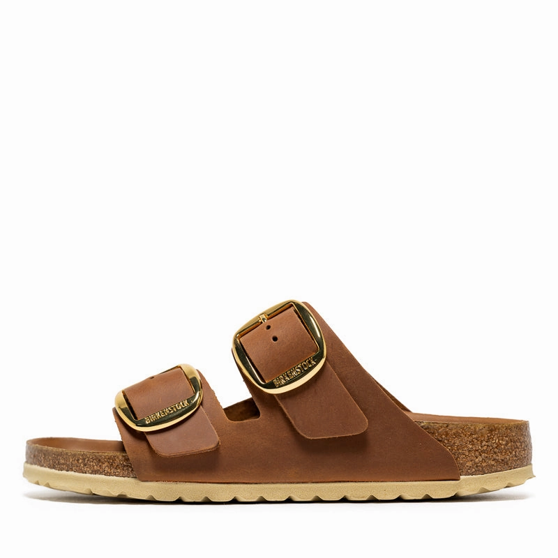 Women's Birkenstock Arizona Big Buckle Oiled Leather - Cognac Birkenstock supportive sandals with cork footbed