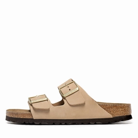 Women's Birkenstock Arizona Soft Footbed Nubuck - Sandcastle Birkenstock supportive sandals with cork footbed