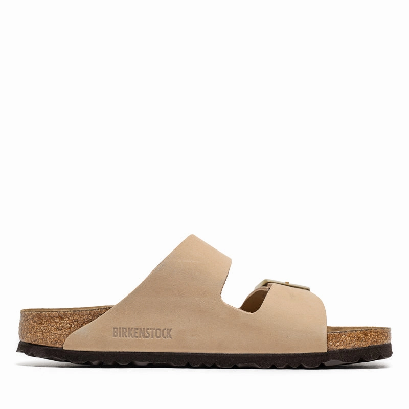 Women's Birkenstock Arizona Soft Footbed Nubuck - Sandcastle Birdsoles eco-friendly shoe options