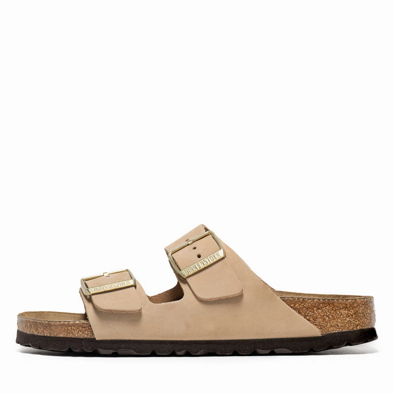 Women's Birkenstock Arizona Soft Footbed Nubuck - Sandcastle Birkenstock supportive sandals with cork footbed