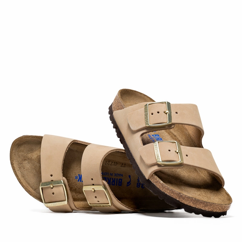 Women's Birkenstock Arizona Soft Footbed Nubuck - Sandcastle Birdsoles eco-friendly shoe options