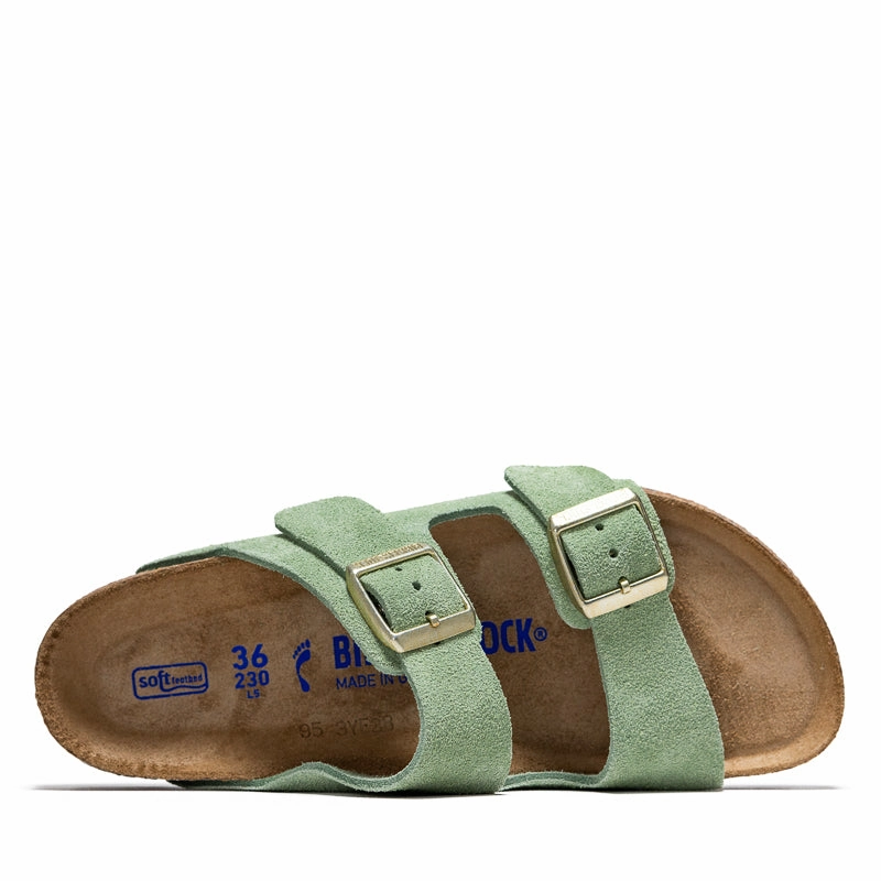 Women's Birkenstock Arizona Soft Footbed Suede - Green Tea Birdsoles eco-friendly shoe options