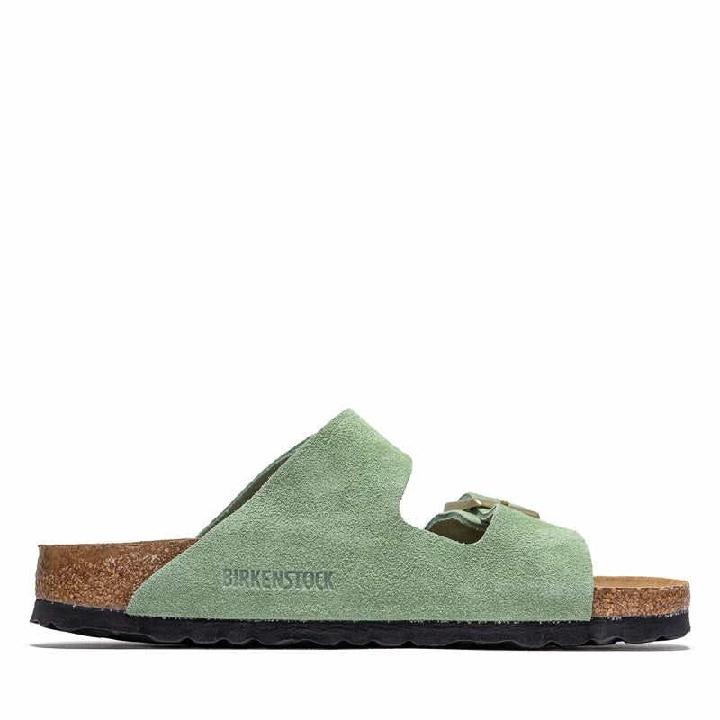 Women's Birkenstock Arizona Soft Footbed Suede - Green Tea Birdsoles eco-friendly shoe options