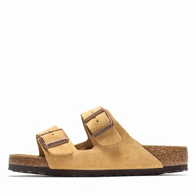 Women's Birkenstock Arizona Suede - Latte Cream Birkenstock supportive sandals with cork footbed