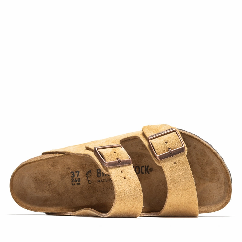 Women's Birkenstock Arizona Suede - Latte Cream Birdsoles eco-friendly shoe options