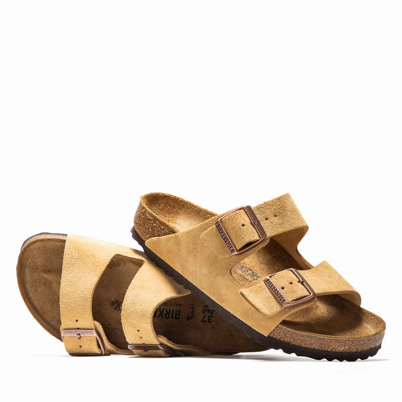 Women's Birkenstock Arizona Suede - Latte Cream Birdsoles eco-friendly shoe options