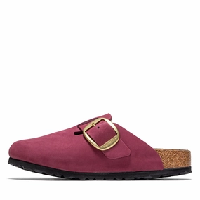 Women's Birkenstock Boston Big Buckle Nubuck - Berry Crush Birkenstock supportive sandals with cork footbed