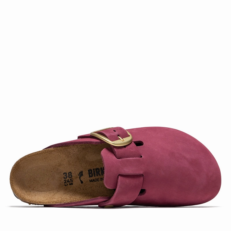 Women's Birkenstock Boston Big Buckle Nubuck - Berry Crush Birdsoles eco-friendly shoe options
