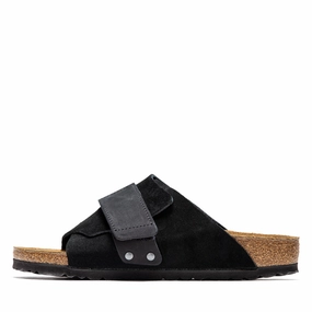 Women's Birkenstock Kyoto Suede - Black Birkenstock supportive sandals with cork footbed