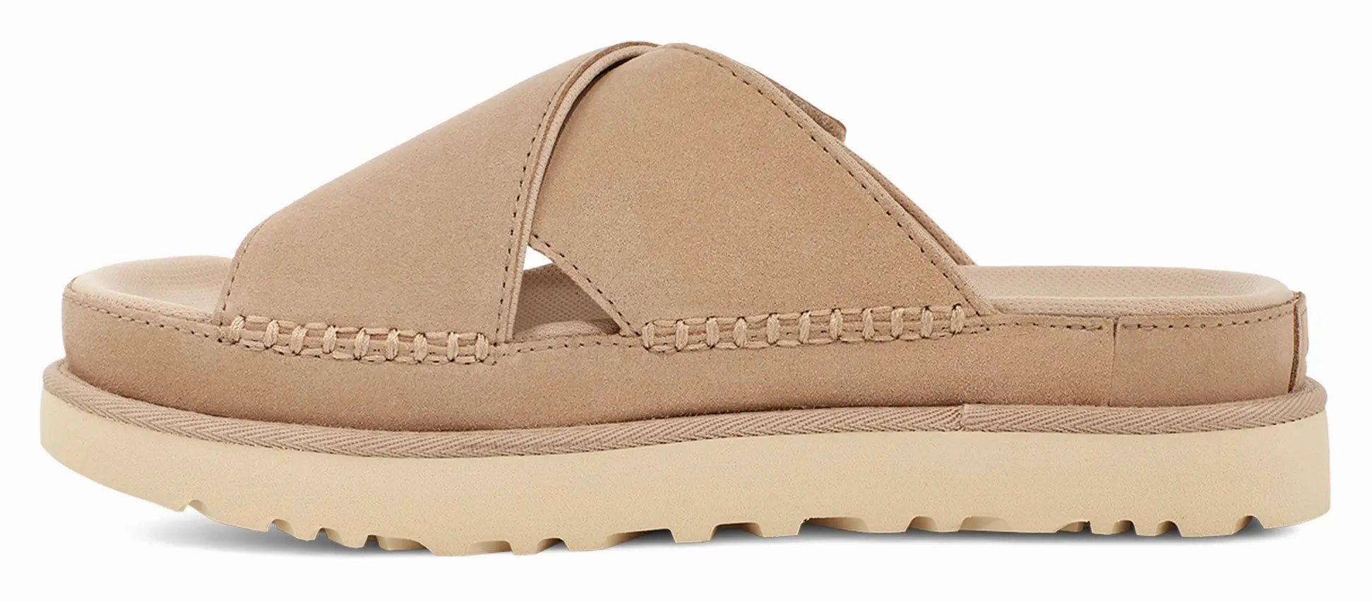 Womens UGG Goldenstar Cross Slide  Light, Luxe & Eco-Friendly Ugg cozy footwear visuals